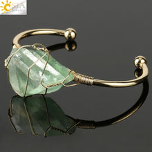 Load image into Gallery viewer, CSJA Natural Stone Bangle Gold-color Wire Wrap Irregular Crystal Quartz Cuff Copper Bracelets for Women Girls Kids Jewelry G327