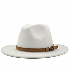 Load image into Gallery viewer, Women Men Wool Fedora Hat With Leather Ribbon Gentleman Elegant Lady Winter Autumn Wide Brim Jazz Church Panama Sombrero Cap