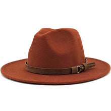 Load image into Gallery viewer, Women Men Wool Fedora Hat With Leather Ribbon Gentleman Elegant Lady Winter Autumn Wide Brim Jazz Church Panama Sombrero Cap