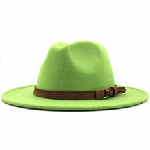 Load image into Gallery viewer, Women Men Wool Fedora Hat With Leather Ribbon Gentleman Elegant Lady Winter Autumn Wide Brim Jazz Church Panama Sombrero Cap