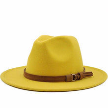 Load image into Gallery viewer, Women Men Wool Fedora Hat With Leather Ribbon Gentleman Elegant Lady Winter Autumn Wide Brim Jazz Church Panama Sombrero Cap