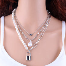 Load image into Gallery viewer, KMVEXO Fashion 2 Layers Pearls Geometric Pendants Necklaces For Women Gold Metal Snake Chain Necklace New Design Jewelry Gift