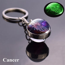 Load image into Gallery viewer, 12 Constellation Luminous Keychain Glass Ball Pendant Zodiac Keychain Glow In The Dark Key Chain Holder Men Women Birthday Gift