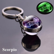 Load image into Gallery viewer, 12 Constellation Luminous Keychain Glass Ball Pendant Zodiac Keychain Glow In The Dark Key Chain Holder Men Women Birthday Gift