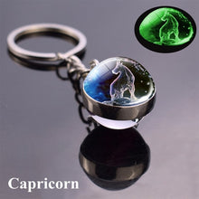 Load image into Gallery viewer, 12 Constellation Luminous Keychain Glass Ball Pendant Zodiac Keychain Glow In The Dark Key Chain Holder Men Women Birthday Gift
