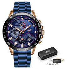 Load image into Gallery viewer, LIGE 2020 New Fashion Mens Watches with Stainless Steel Top Brand Luxury Sports Chronograph Quartz Watch Men Relogio Masculino
