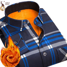 Load image into Gallery viewer, Aoliwen 2020 Fashion Men's Slim Shirts Autumn And Winter Thickening Warm Plaid 24 Colors Male Social Shirt Clothing Size M-5Xl