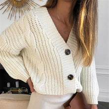 Load image into Gallery viewer, Women Short Cardigan Knitted Sweater Autumn Winter Long Sleeve V neck Jumper Cardigans Casual Streetwear Fashion Pull Femme Coat