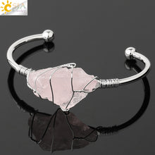 Load image into Gallery viewer, CSJA Natural Stone Bangle Gold-color Wire Wrap Irregular Crystal Quartz Cuff Copper Bracelets for Women Girls Kids Jewelry G327