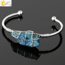 Load image into Gallery viewer, CSJA Natural Stone Bangle Gold-color Wire Wrap Irregular Crystal Quartz Cuff Copper Bracelets for Women Girls Kids Jewelry G327