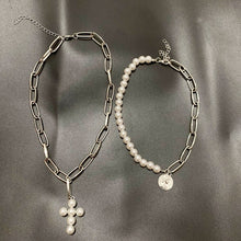 Load image into Gallery viewer, KMVEXO Fashion 2 Layers Pearls Geometric Pendants Necklaces For Women Gold Metal Snake Chain Necklace New Design Jewelry Gift