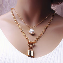 Load image into Gallery viewer, KMVEXO Fashion 2 Layers Pearls Geometric Pendants Necklaces For Women Gold Metal Snake Chain Necklace New Design Jewelry Gift