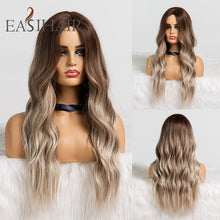 Load image into Gallery viewer, EASIHAIR Long Brown Ombre Wigs Synthetic Wigs for Black Women Natural Hair Wavy Cosplay Wigs Heat Resistant Daily Wig