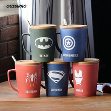 Load image into Gallery viewer, 350ML/520ML Super Hero Avenger Justice League Infinity Mugs With Cover and Spoon Pure Color Mugs Cup Kitchen Tool Gift
