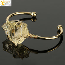 Load image into Gallery viewer, CSJA Natural Stone Bangle Gold-color Wire Wrap Irregular Crystal Quartz Cuff Copper Bracelets for Women Girls Kids Jewelry G327
