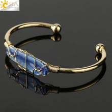 Load image into Gallery viewer, CSJA Natural Stone Bangle Gold-color Wire Wrap Irregular Crystal Quartz Cuff Copper Bracelets for Women Girls Kids Jewelry G327

