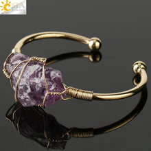Load image into Gallery viewer, CSJA Natural Stone Bangle Gold-color Wire Wrap Irregular Crystal Quartz Cuff Copper Bracelets for Women Girls Kids Jewelry G327
