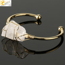 Load image into Gallery viewer, CSJA Natural Stone Bangle Gold-color Wire Wrap Irregular Crystal Quartz Cuff Copper Bracelets for Women Girls Kids Jewelry G327
