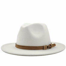 Load image into Gallery viewer, Women Men Wool Fedora Hat With Leather Ribbon Gentleman Elegant Lady Winter Autumn Wide Brim Jazz Church Panama Sombrero Cap
