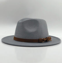 Load image into Gallery viewer, Women Men Wool Fedora Hat With Leather Ribbon Gentleman Elegant Lady Winter Autumn Wide Brim Jazz Church Panama Sombrero Cap
