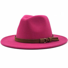 Load image into Gallery viewer, Women Men Wool Fedora Hat With Leather Ribbon Gentleman Elegant Lady Winter Autumn Wide Brim Jazz Church Panama Sombrero Cap
