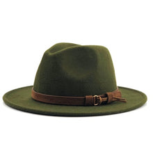 Load image into Gallery viewer, Women Men Wool Fedora Hat With Leather Ribbon Gentleman Elegant Lady Winter Autumn Wide Brim Jazz Church Panama Sombrero Cap
