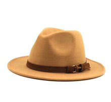 Load image into Gallery viewer, Women Men Wool Fedora Hat With Leather Ribbon Gentleman Elegant Lady Winter Autumn Wide Brim Jazz Church Panama Sombrero Cap
