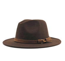 Load image into Gallery viewer, Women Men Wool Fedora Hat With Leather Ribbon Gentleman Elegant Lady Winter Autumn Wide Brim Jazz Church Panama Sombrero Cap
