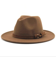 Load image into Gallery viewer, Women Men Wool Fedora Hat With Leather Ribbon Gentleman Elegant Lady Winter Autumn Wide Brim Jazz Church Panama Sombrero Cap
