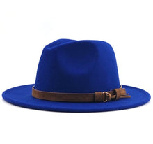 Load image into Gallery viewer, Women Men Wool Fedora Hat With Leather Ribbon Gentleman Elegant Lady Winter Autumn Wide Brim Jazz Church Panama Sombrero Cap
