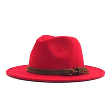 Load image into Gallery viewer, Women Men Wool Fedora Hat With Leather Ribbon Gentleman Elegant Lady Winter Autumn Wide Brim Jazz Church Panama Sombrero Cap
