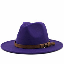 Load image into Gallery viewer, Women Men Wool Fedora Hat With Leather Ribbon Gentleman Elegant Lady Winter Autumn Wide Brim Jazz Church Panama Sombrero Cap
