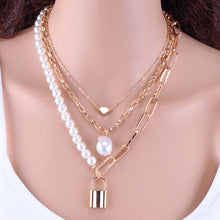 Load image into Gallery viewer, KMVEXO Fashion 2 Layers Pearls Geometric Pendants Necklaces For Women Gold Metal Snake Chain Necklace New Design Jewelry Gift
