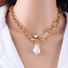 Load image into Gallery viewer, KMVEXO Fashion 2 Layers Pearls Geometric Pendants Necklaces For Women Gold Metal Snake Chain Necklace New Design Jewelry Gift

