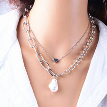 Load image into Gallery viewer, KMVEXO Fashion 2 Layers Pearls Geometric Pendants Necklaces For Women Gold Metal Snake Chain Necklace New Design Jewelry Gift
