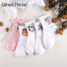 Load image into Gallery viewer, Japanese Kawaii Women Animals Cartoon Tube Socks Cute Egg Rabbit Panther Cotton Long Socks Female and Ladies Pink Milk White Sox
