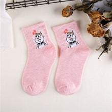 Load image into Gallery viewer, Japanese Kawaii Women Animals Cartoon Tube Socks Cute Egg Rabbit Panther Cotton Long Socks Female and Ladies Pink Milk White Sox
