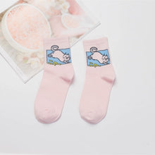 Load image into Gallery viewer, Japanese Kawaii Women Animals Cartoon Tube Socks Cute Egg Rabbit Panther Cotton Long Socks Female and Ladies Pink Milk White Sox
