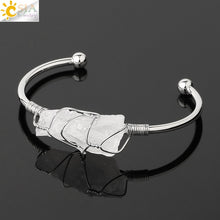 Load image into Gallery viewer, CSJA Natural Stone Bangle Gold-color Wire Wrap Irregular Crystal Quartz Cuff Copper Bracelets for Women Girls Kids Jewelry G327
