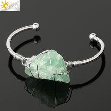 Load image into Gallery viewer, CSJA Natural Stone Bangle Gold-color Wire Wrap Irregular Crystal Quartz Cuff Copper Bracelets for Women Girls Kids Jewelry G327
