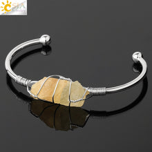 Load image into Gallery viewer, CSJA Natural Stone Bangle Gold-color Wire Wrap Irregular Crystal Quartz Cuff Copper Bracelets for Women Girls Kids Jewelry G327
