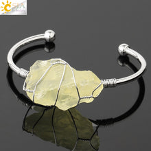 Load image into Gallery viewer, CSJA Natural Stone Bangle Gold-color Wire Wrap Irregular Crystal Quartz Cuff Copper Bracelets for Women Girls Kids Jewelry G327
