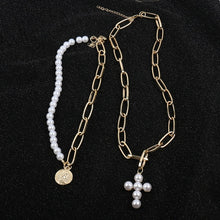 Load image into Gallery viewer, KMVEXO Fashion 2 Layers Pearls Geometric Pendants Necklaces For Women Gold Metal Snake Chain Necklace New Design Jewelry Gift
