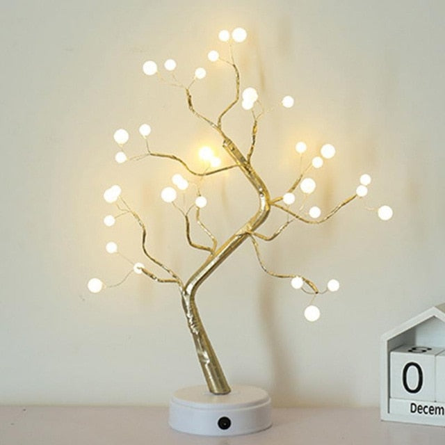 Night Light Home Decoration Bonsai Style Party Cherry Tree Shape LED Light DIY Firework Christmas Gift Plants Switch Copper