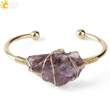 Load image into Gallery viewer, CSJA Natural Stone Bangle Gold-color Wire Wrap Irregular Crystal Quartz Cuff Copper Bracelets for Women Girls Kids Jewelry G327

