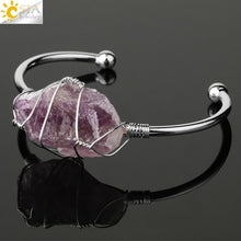 Load image into Gallery viewer, CSJA Natural Stone Bangle Gold-color Wire Wrap Irregular Crystal Quartz Cuff Copper Bracelets for Women Girls Kids Jewelry G327
